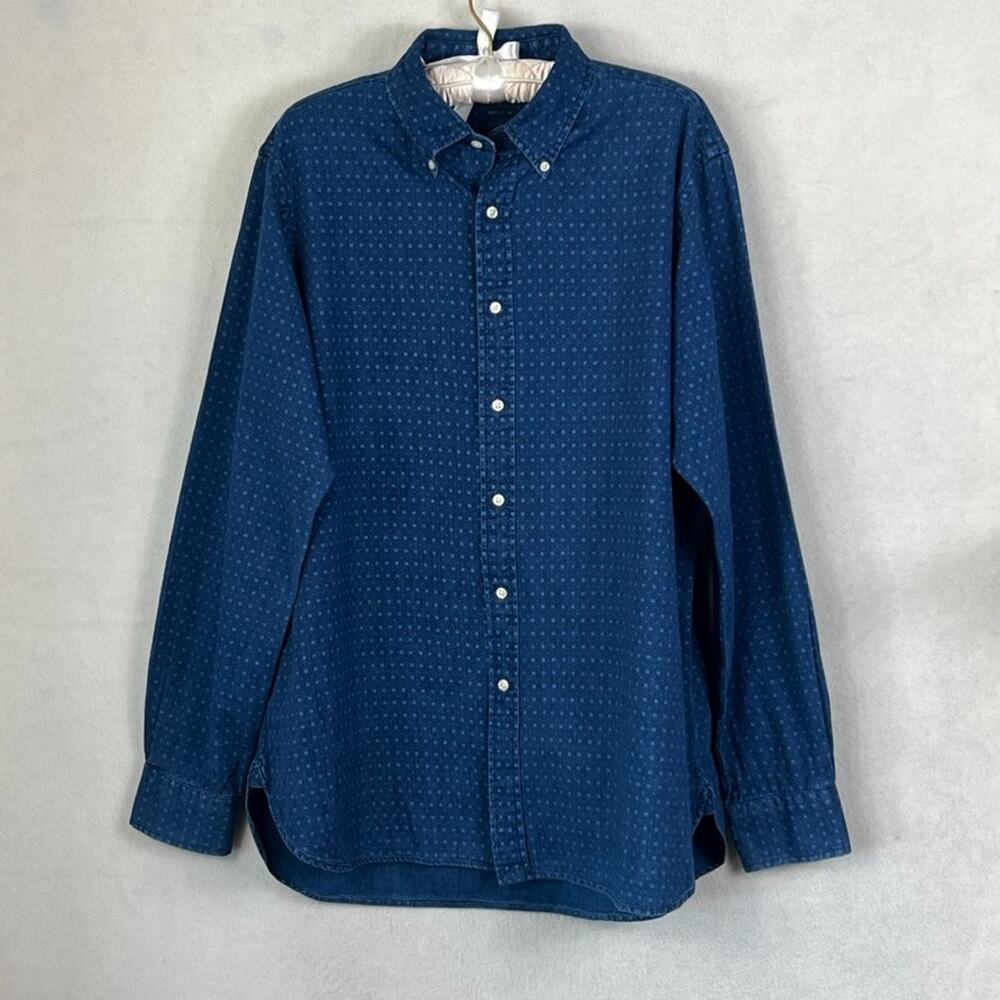 Ralph Lauren Button Down Long Sleeve Shirt Men's XL Indigo Oxford Dobby Dot